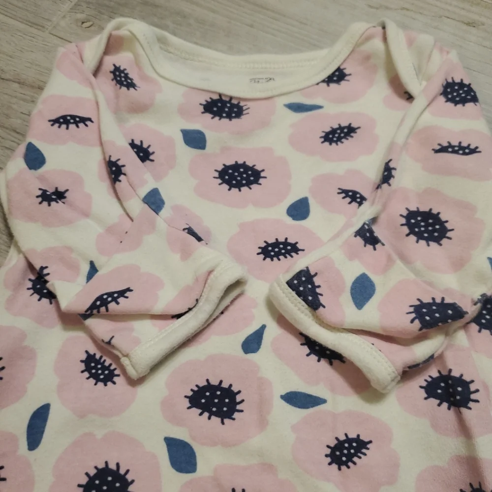 Touched By Nature Girl 0-6 M Pink Floral Print Long Sleeve Baby Sleep Gown Peony